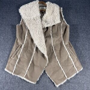 Daytrip Women Penny Lane Faux Fur Suede Waterfall Sleeveless Open Front Vest L